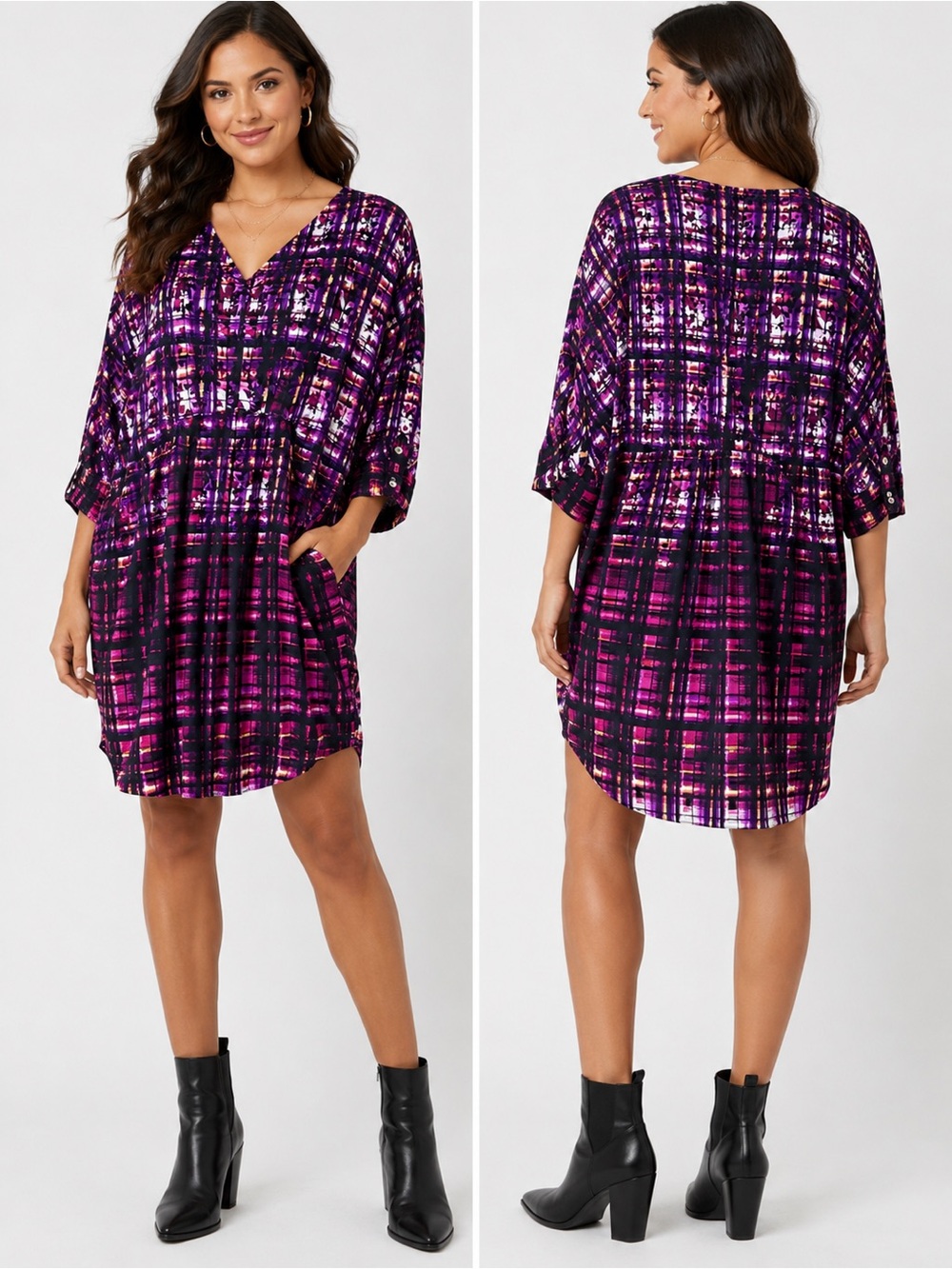 Maeve Anthropologie Purple Abstract Print Dolman Sleeve Dress Medium pockets